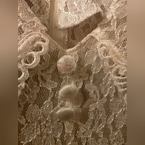 Vtg 80s Elegant Ivory Lace Button-Down Maxi Dress Sheer W/Slip Dress Bridal - Picture 4 of 15